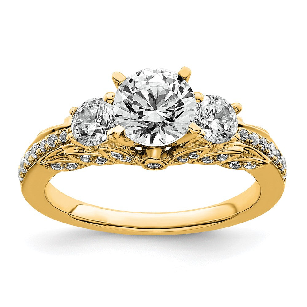 14k 1 3/4ct Cert Lab Grown Diamond VS/SI+ G+ Round Comp 3 Stone Eng Ring