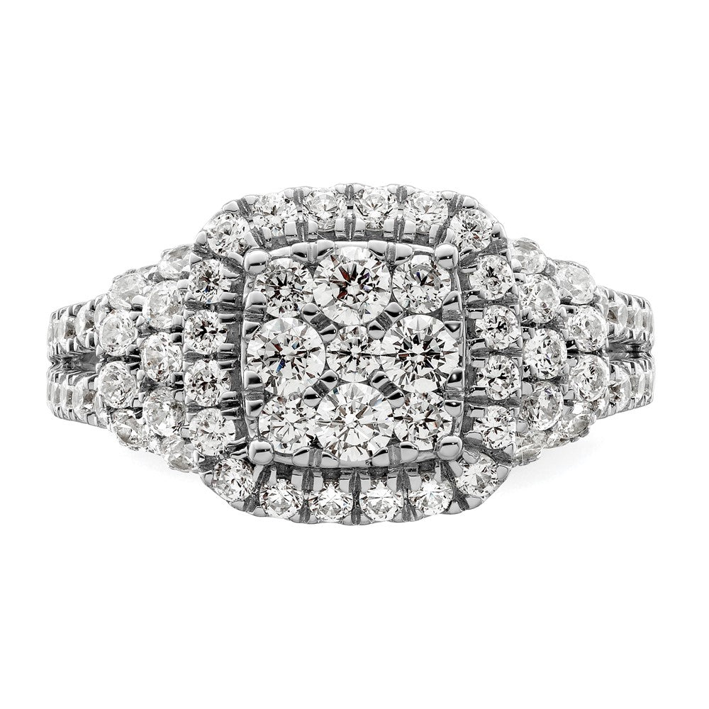 14k White Gold 1 1/2ct Lab Grown Diamond VS/SI+ G+ Comp Cluster Eng Ring