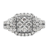 14k White Gold 1 1/2ct Lab Grown Diamond VS/SI+ G+ Comp Cluster Eng Ring