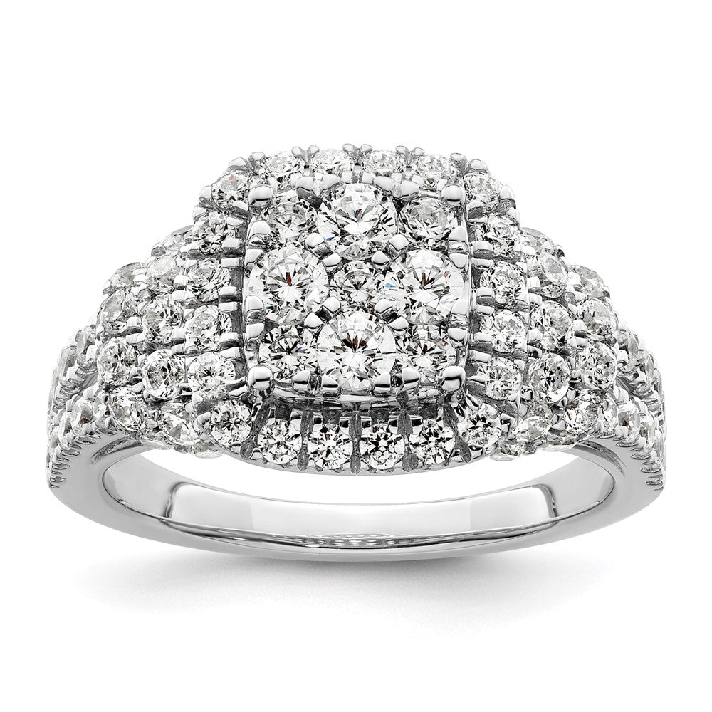 14k White Gold 1 1/2ct Lab Grown Diamond VS/SI+ G+ Comp Cluster Eng Ring