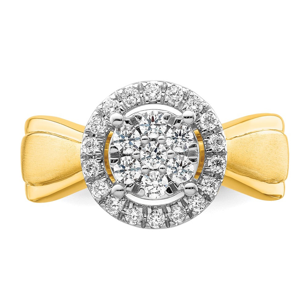 14k Two-tone 1/2ct Lab Grown Diamond VS/SI+ G+ Comp Cluster Eng Ring