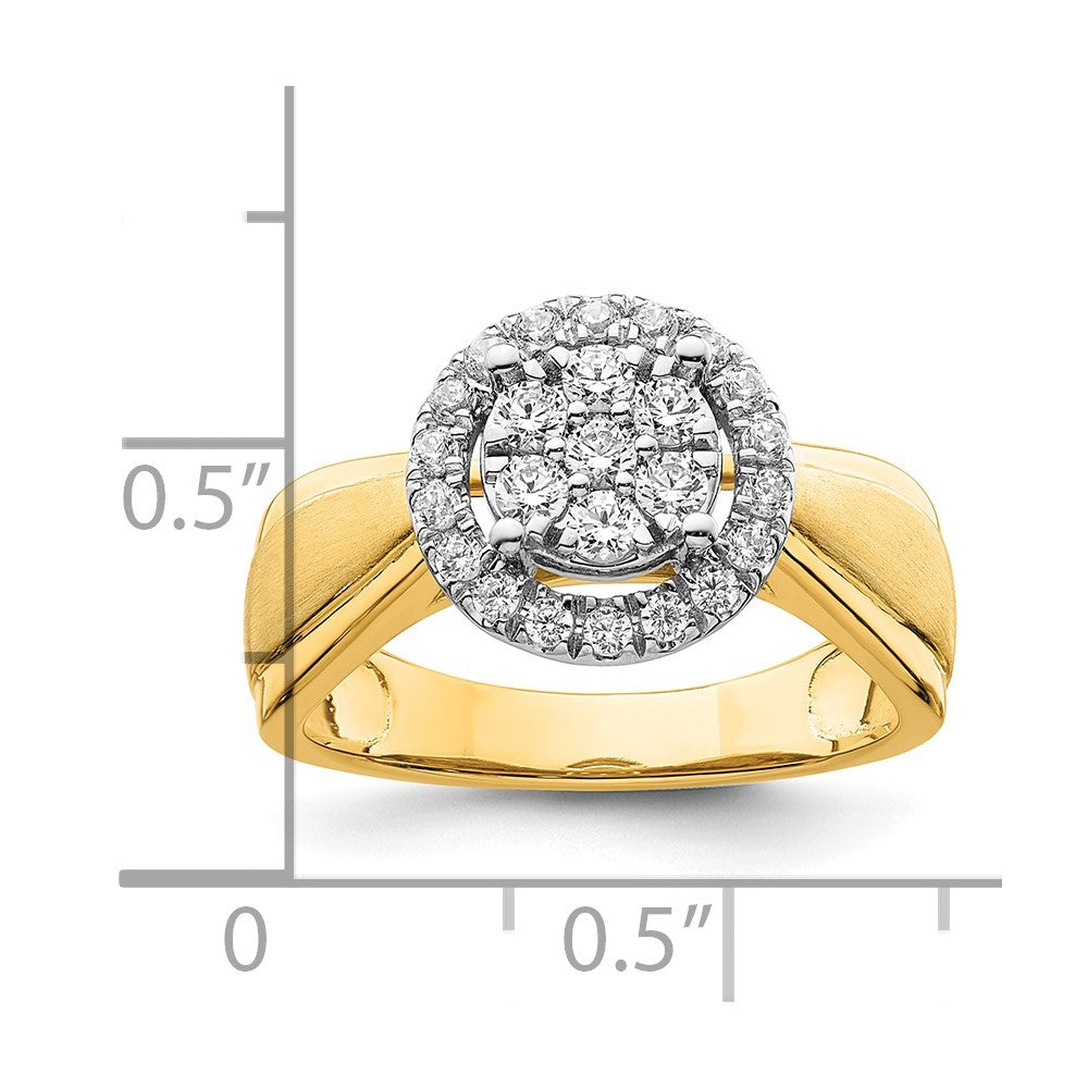 14k Two-tone 1/2ct Lab Grown Diamond VS/SI+ G+ Comp Cluster Eng Ring