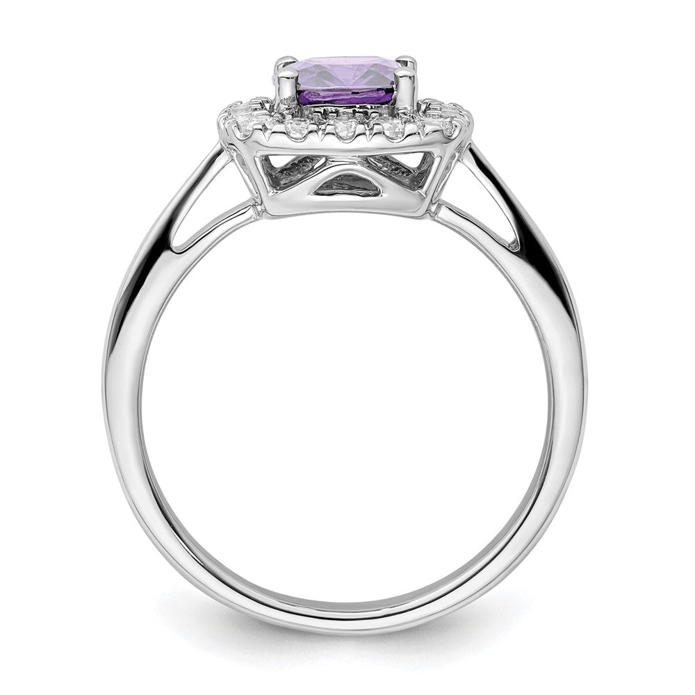14kw 1/4ct Lab Grown Dia VS/SI+ G+ Feb Birthstone Amethyst Halo Ring
