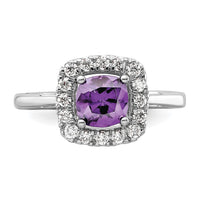 14kw 1/4ct Lab Grown Dia VS/SI+ G+ Feb Birthstone Amethyst Halo Ring
