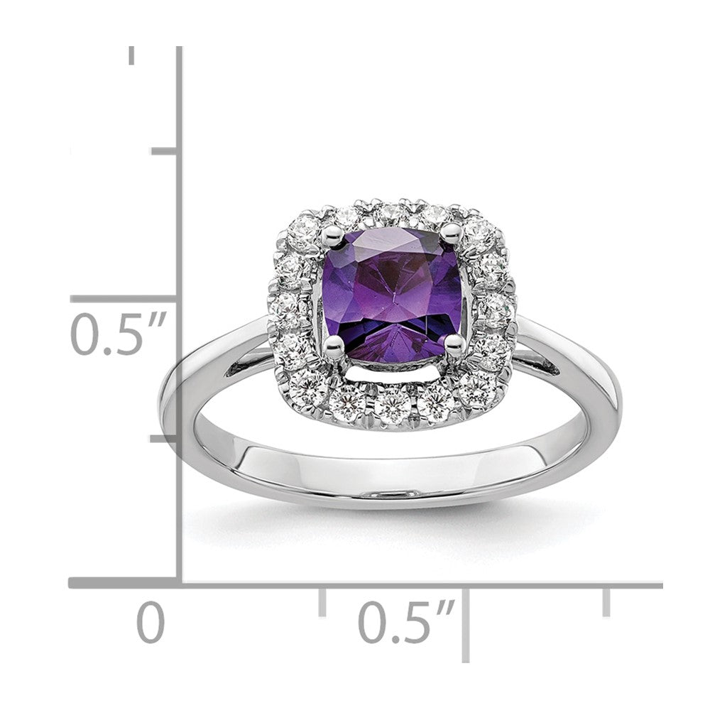 14kw 1/4ct Lab Grown Dia VS/SI+ G+ Feb Birthstone Amethyst Halo Ring