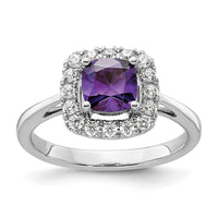 14kw 1/4ct Lab Grown Dia VS/SI+ G+ Feb Birthstone Amethyst Halo Ring