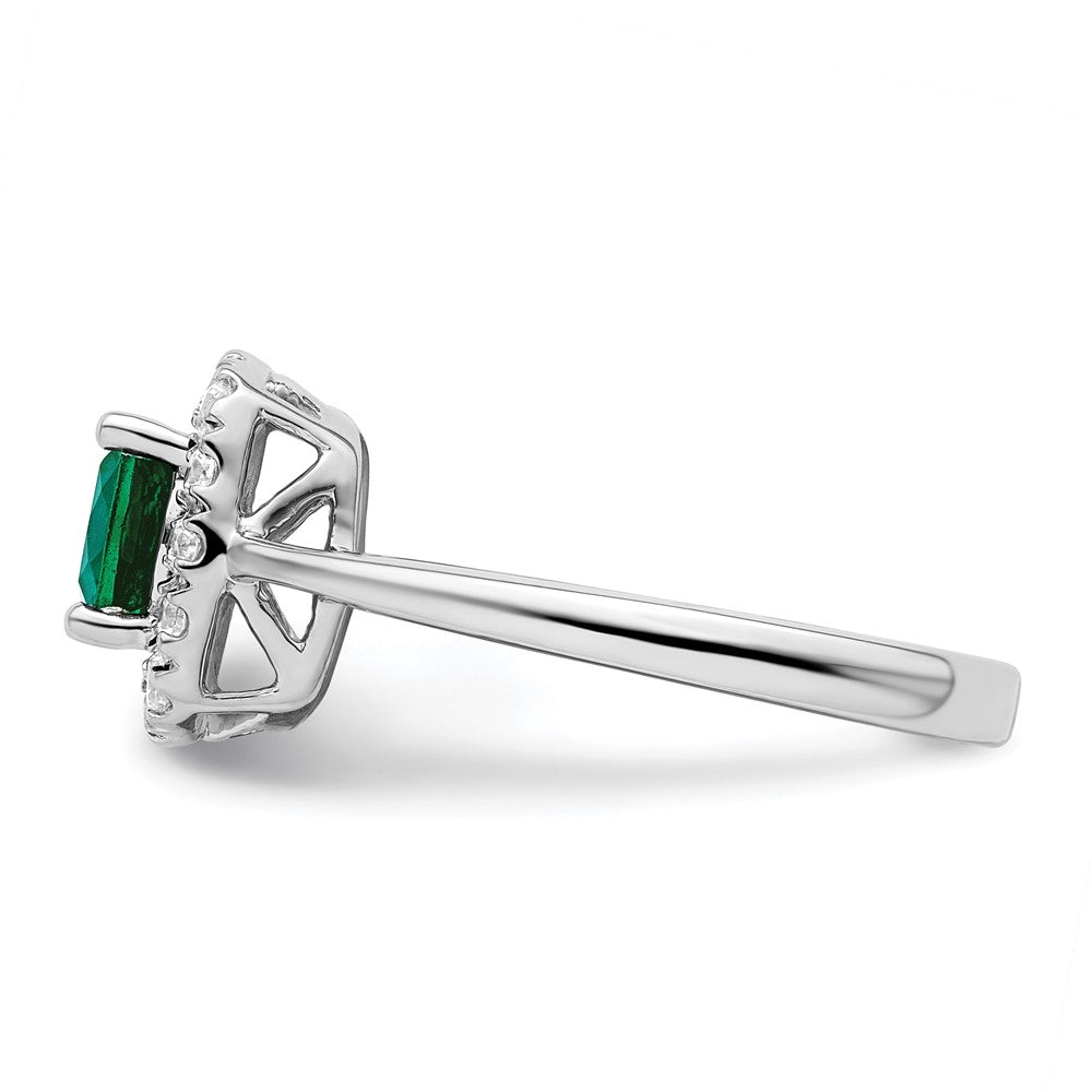 14kw 1/4ct Lab Grown Dia VS/SI+ G+ May Birthstone Cr Emerald Halo Ring