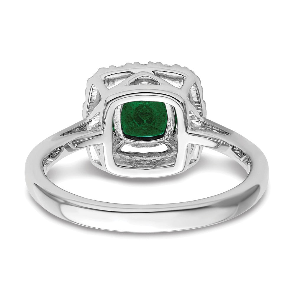 14kw 1/4ct Lab Grown Dia VS/SI+ G+ May Birthstone Cr Emerald Halo Ring