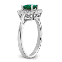 14kw 1/4ct Lab Grown Dia VS/SI+ G+ May Birthstone Cr Emerald Halo Ring