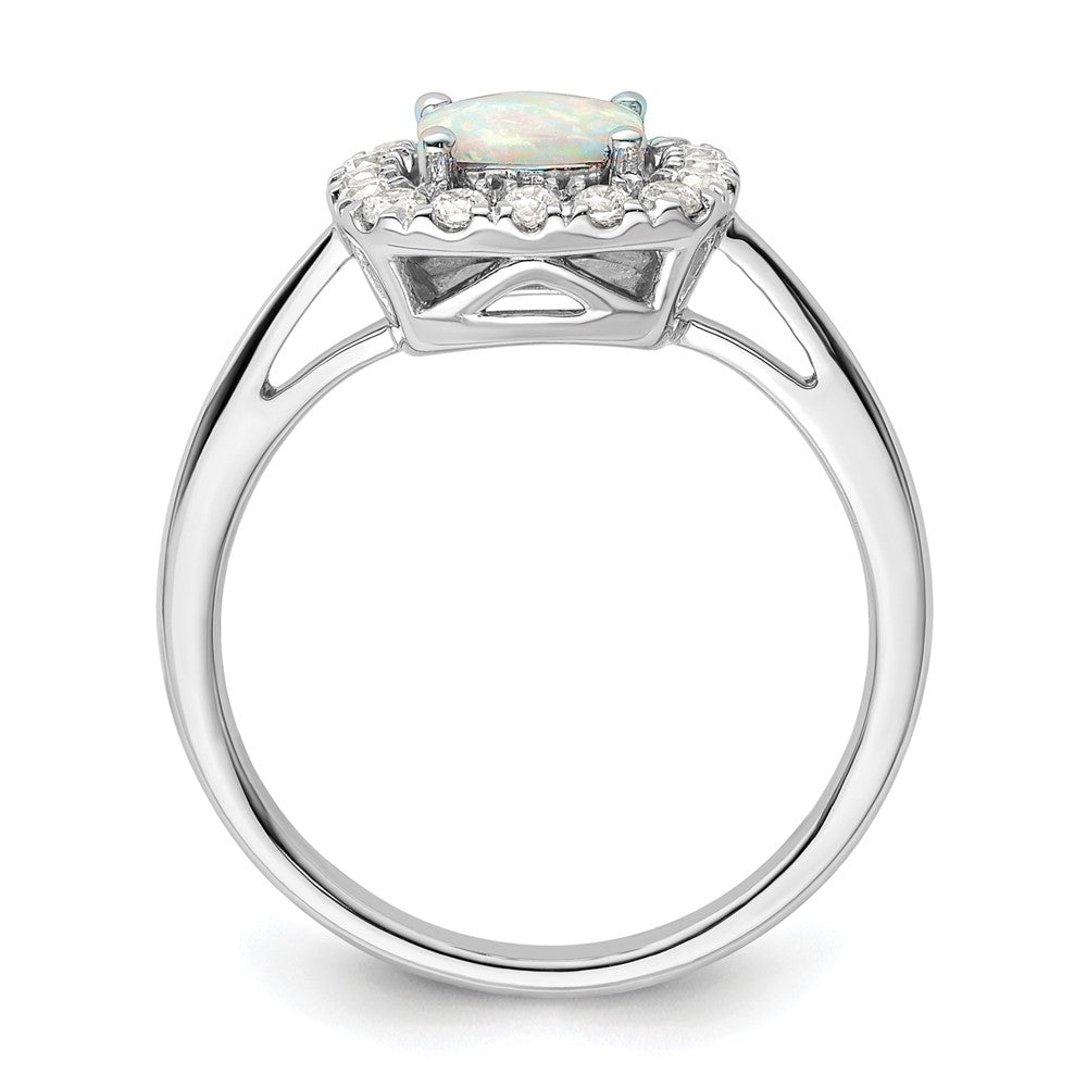 14kw 1/4ct Lab Grown Dia VS/SI+ G+ Oct Birthstone Cr Opal Halo Ring