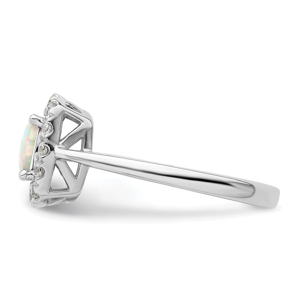 14kw 1/4ct Lab Grown Dia VS/SI+ G+ Oct Birthstone Cr Opal Halo Ring