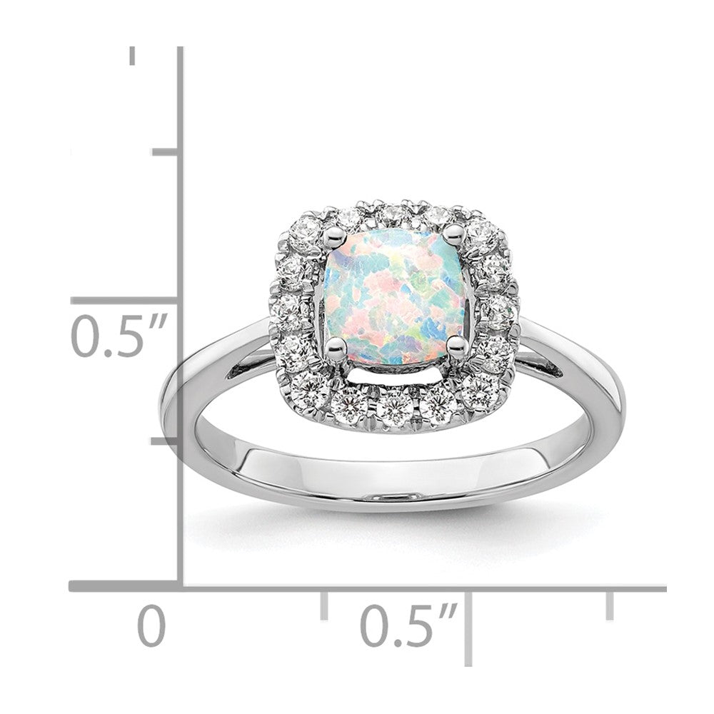 14kw 1/4ct Lab Grown Dia VS/SI+ G+ Oct Birthstone Cr Opal Halo Ring