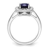 14kw 1/4ct Lab Grown Dia VS/SI+ G+ Sept Birthstone Cr Sapphire Halo Ring