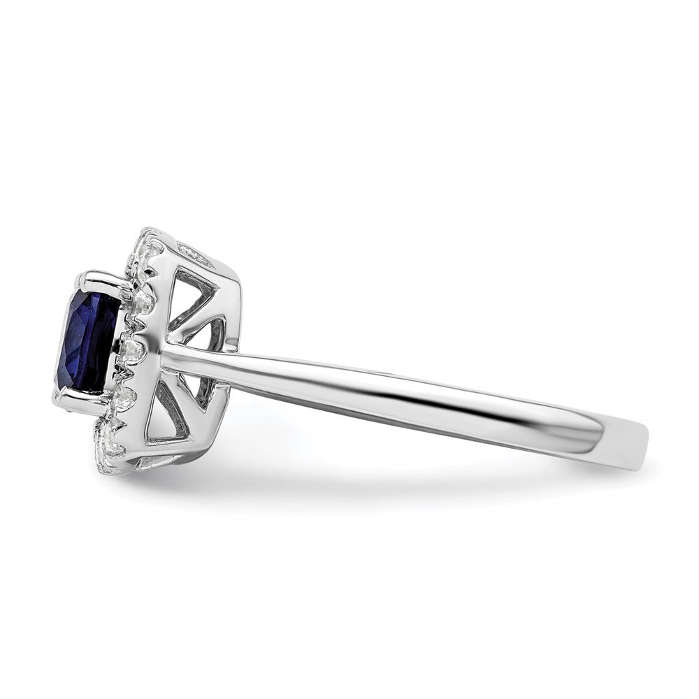 14kw 1/4ct Lab Grown Dia VS/SI+ G+ Sept Birthstone Cr Sapphire Halo Ring