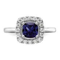 14kw 1/4ct Lab Grown Dia VS/SI+ G+ Sept Birthstone Cr Sapphire Halo Ring