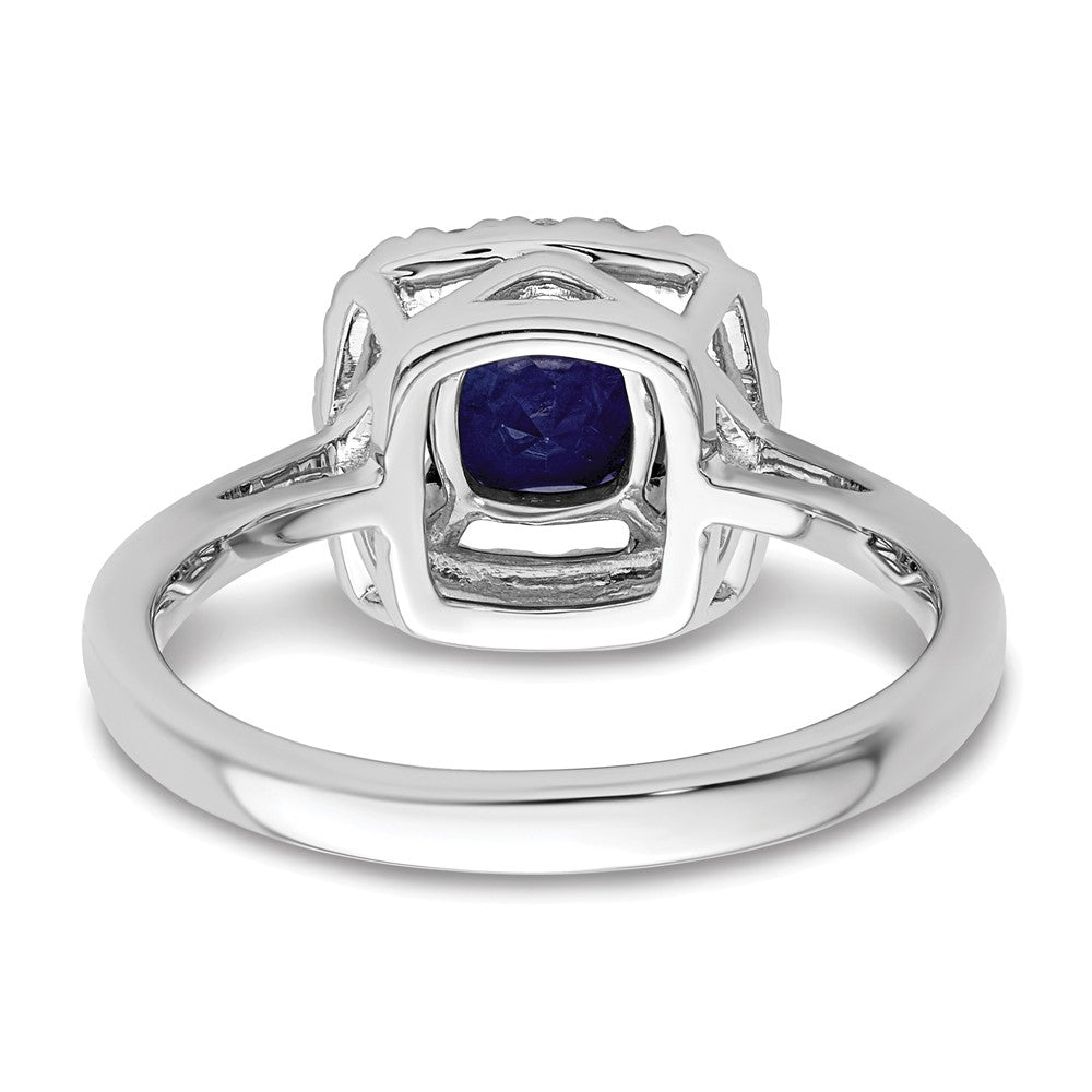 14kw 1/4ct Lab Grown Dia VS/SI+ G+ Sept Birthstone Cr Sapphire Halo Ring