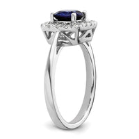 14kw 1/4ct Lab Grown Dia VS/SI+ G+ Sept Birthstone Cr Sapphire Halo Ring