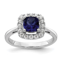 14kw 1/4ct Lab Grown Dia VS/SI+ G+ Sept Birthstone Cr Sapphire Halo Ring
