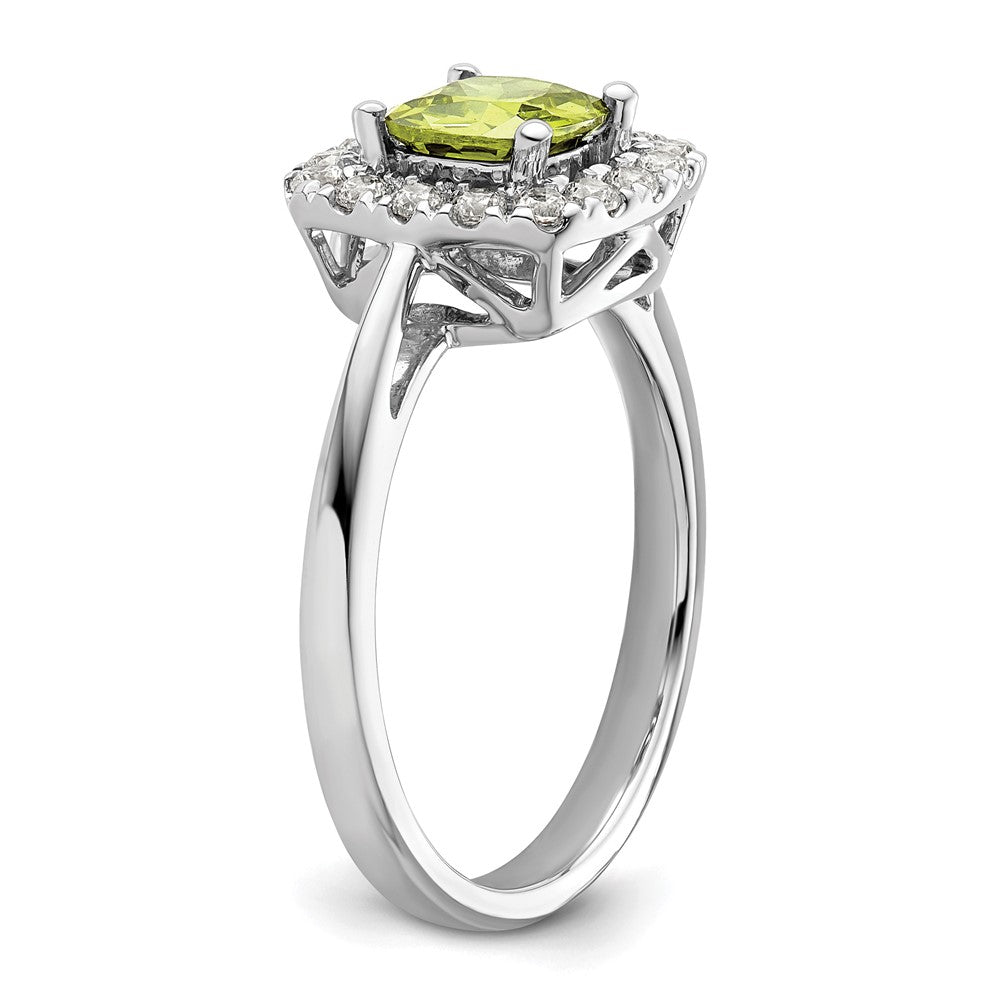 14kw 1/4ct Lab Grown Dia VS/SI+ G+ Aug Birthstone Peridot Halo Ring