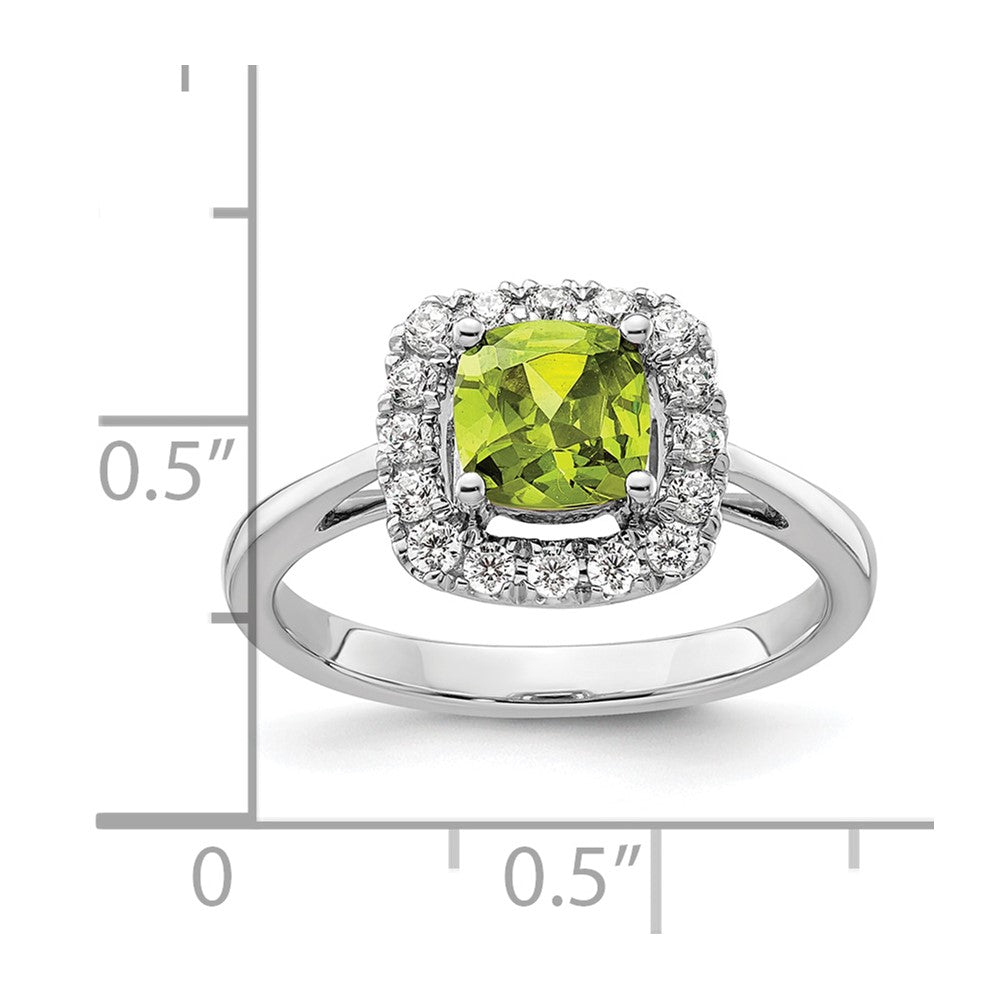 14kw 1/4ct Lab Grown Dia VS/SI+ G+ Aug Birthstone Peridot Halo Ring
