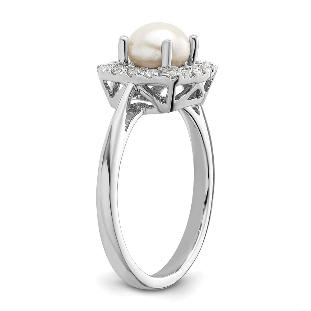 14kw 1/4ct Lab Grown Dia VS/SI+ G+ June Birthstone FWC Pearl Halo Ring