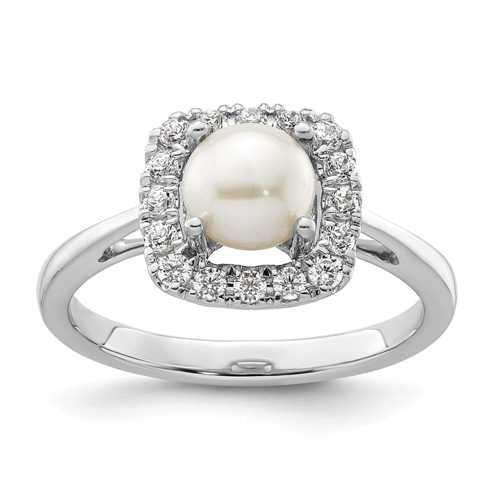14kw 1/4ct Lab Grown Dia VS/SI+ G+ June Birthstone FWC Pearl Halo Ring