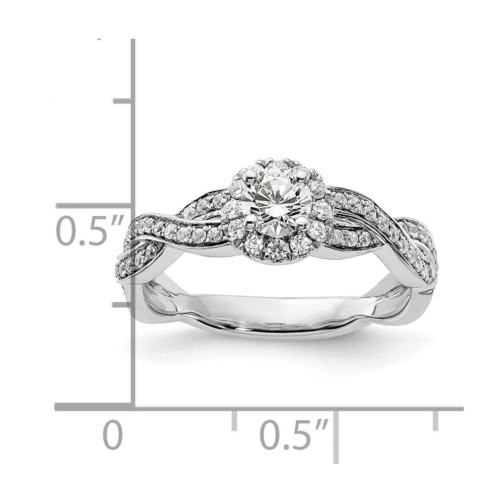 14kw 3/4ct Lab Grown Diamond VS/SI+ G+ Round Comp Fancy Halo Eng Ring