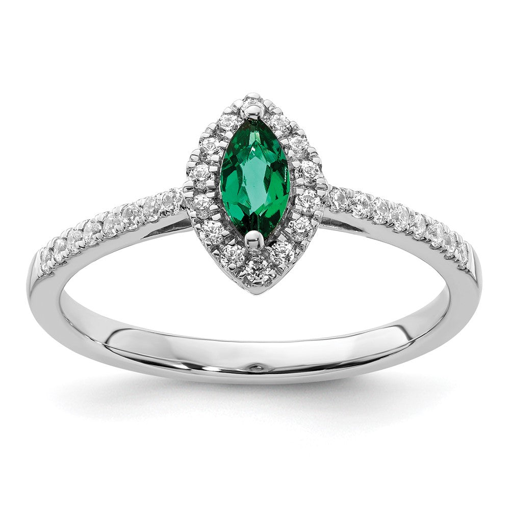 14kw 1/5 ct Lab Grown Dia VS/SI+ G+ & Cr Emerald May Birthstone Ring