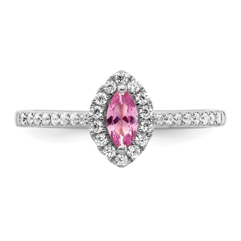 14kw 1/5 ct Lab Grown Dia VS/SI+ G+ & Cr Pink Sapphire Oct Birthstone Ring