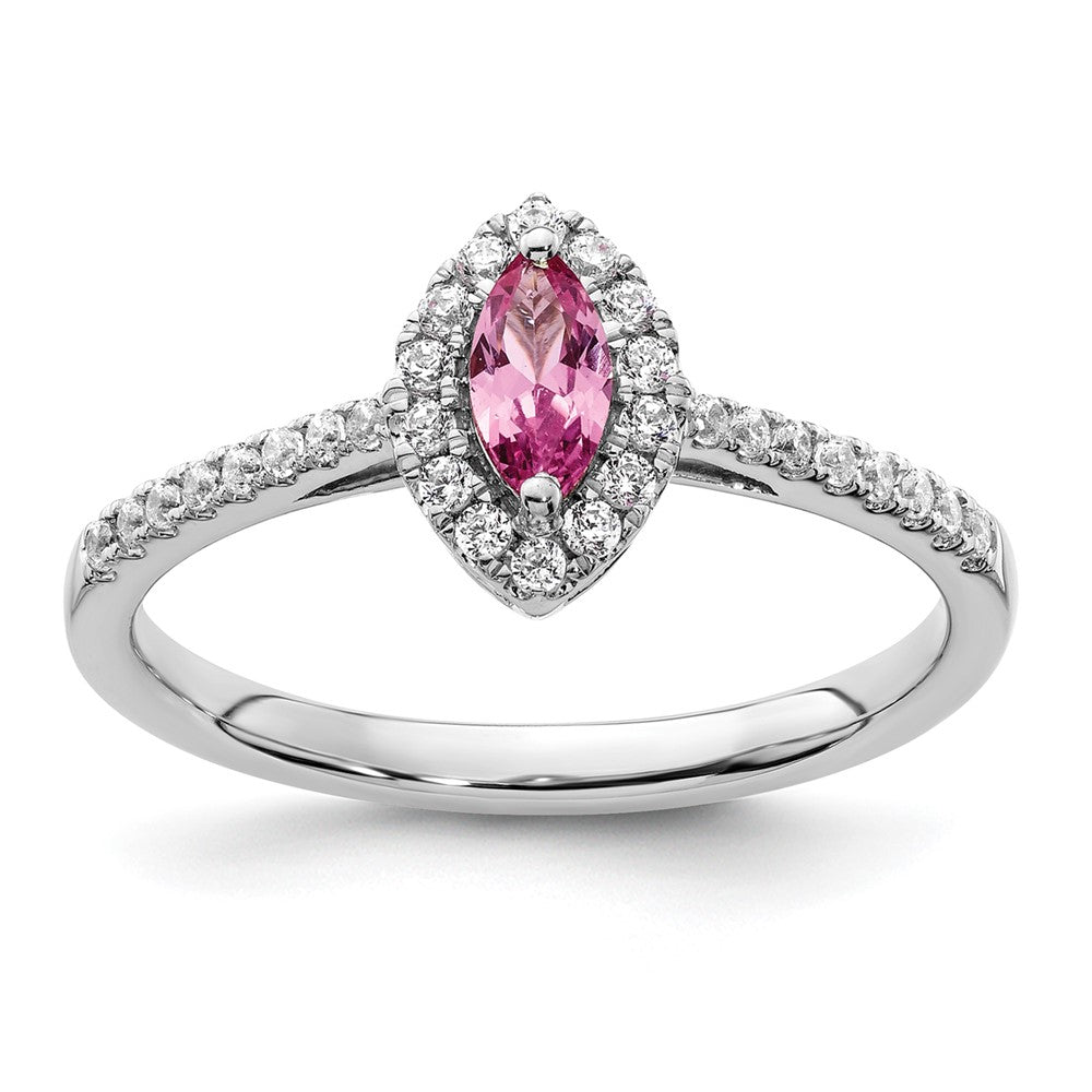 14kw 1/5 ct Lab Grown Dia VS/SI+ G+ & Cr Pink Sapphire Oct Birthstone Ring