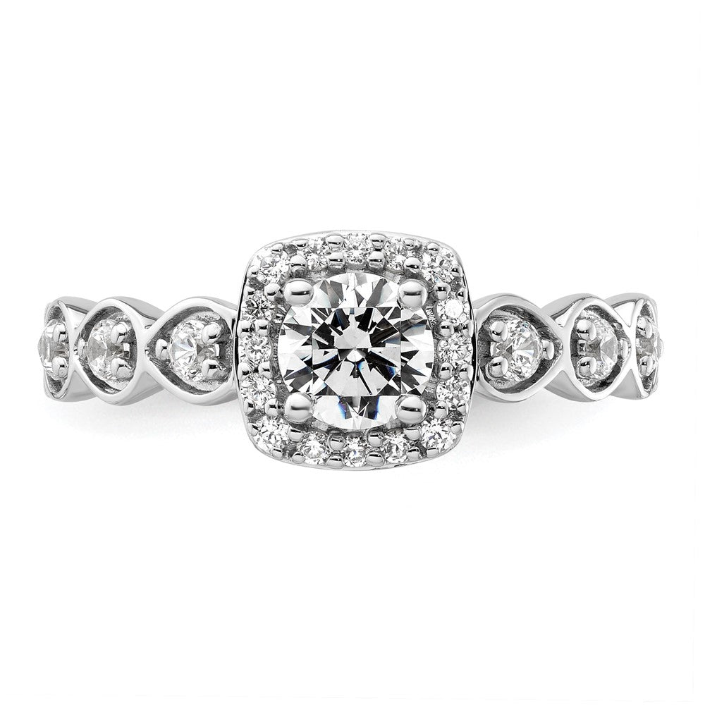 14k White Gold 7/8 ct Lab Grown Dia VS/SI+ G+ Comp Halo Engagement Ring