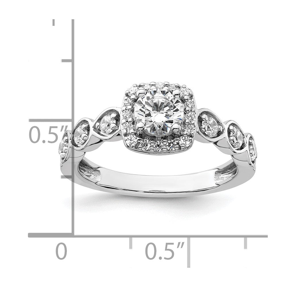 14k White Gold 7/8 ct Lab Grown Dia VS/SI+ G+ Comp Halo Engagement Ring