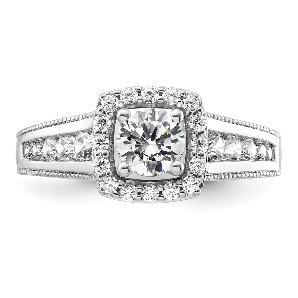 14k White Gold 1 ct Lab Grown Dia VS/SI+ G+ Comp Halo Engagement Ring