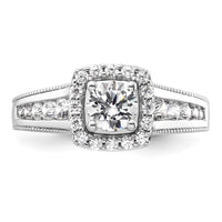 14k White Gold 1 ct Lab Grown Dia VS/SI+ G+ Comp Halo Engagement Ring
