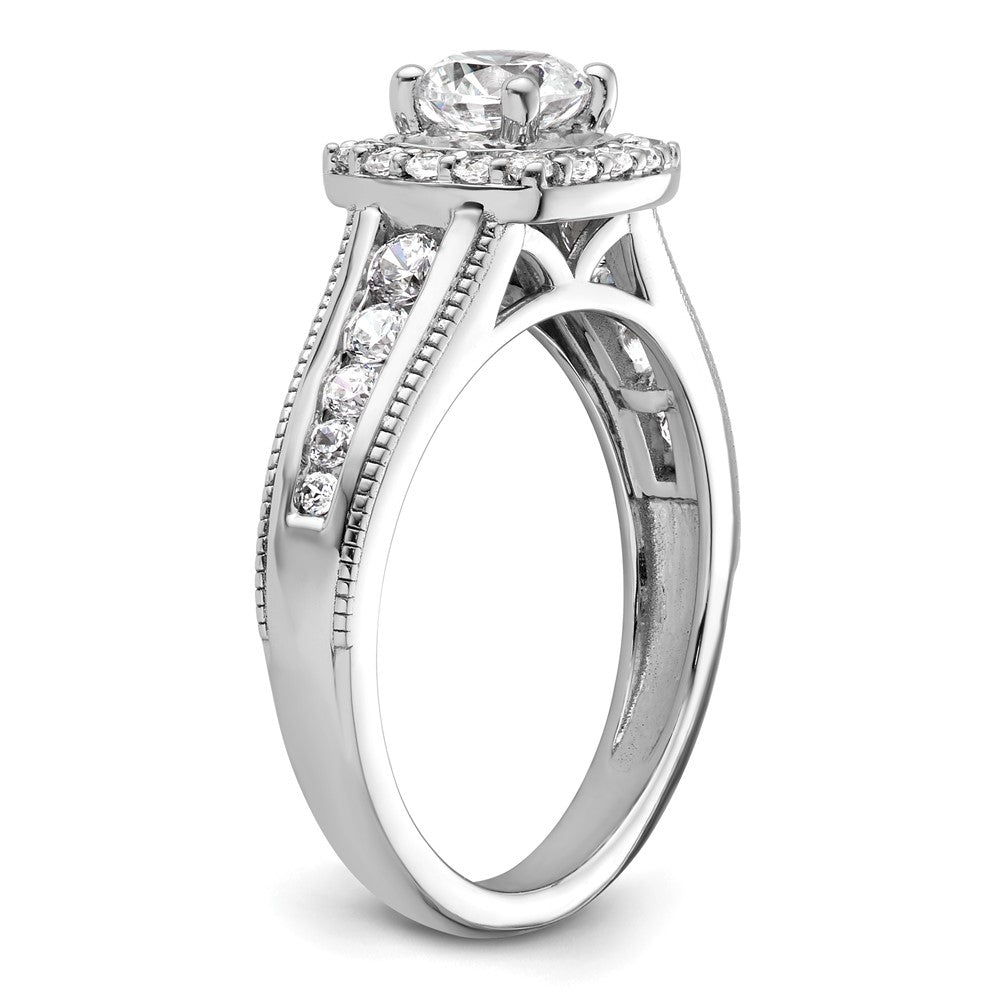 14k White Gold 1 ct Lab Grown Dia VS/SI+ G+ Comp Halo Engagement Ring