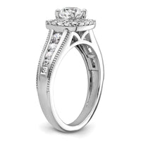 14k White Gold 1 ct Lab Grown Dia VS/SI+ G+ Comp Halo Engagement Ring