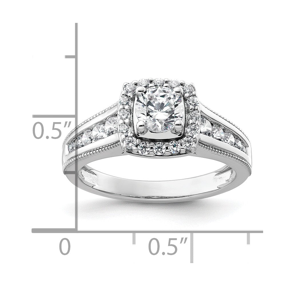 14k White Gold 1 ct Lab Grown Dia VS/SI+ G+ Comp Halo Engagement Ring