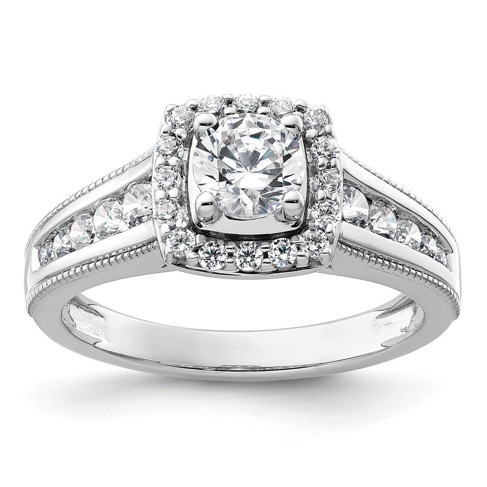 14k White Gold 1 ct Lab Grown Dia VS/SI+ G+ Comp Halo Engagement Ring
