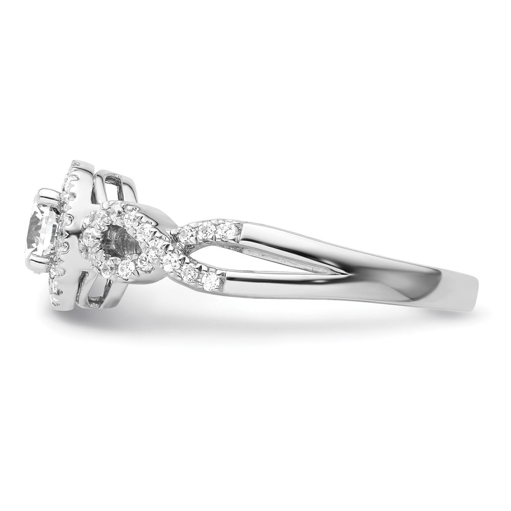 14k White Gold 5/8 ct Lab Grown Dia VS/SI+ G+ Round Comp Halo Eng Ring
