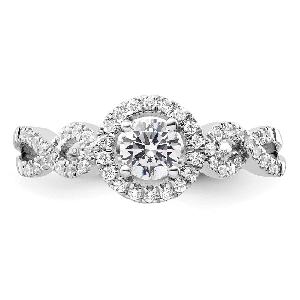 14k White Gold 5/8 ct Lab Grown Dia VS/SI+ G+ Round Comp Halo Eng Ring