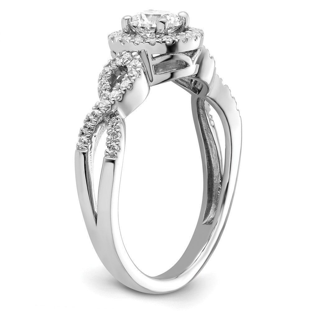 14k White Gold 5/8 ct Lab Grown Dia VS/SI+ G+ Round Comp Halo Eng Ring