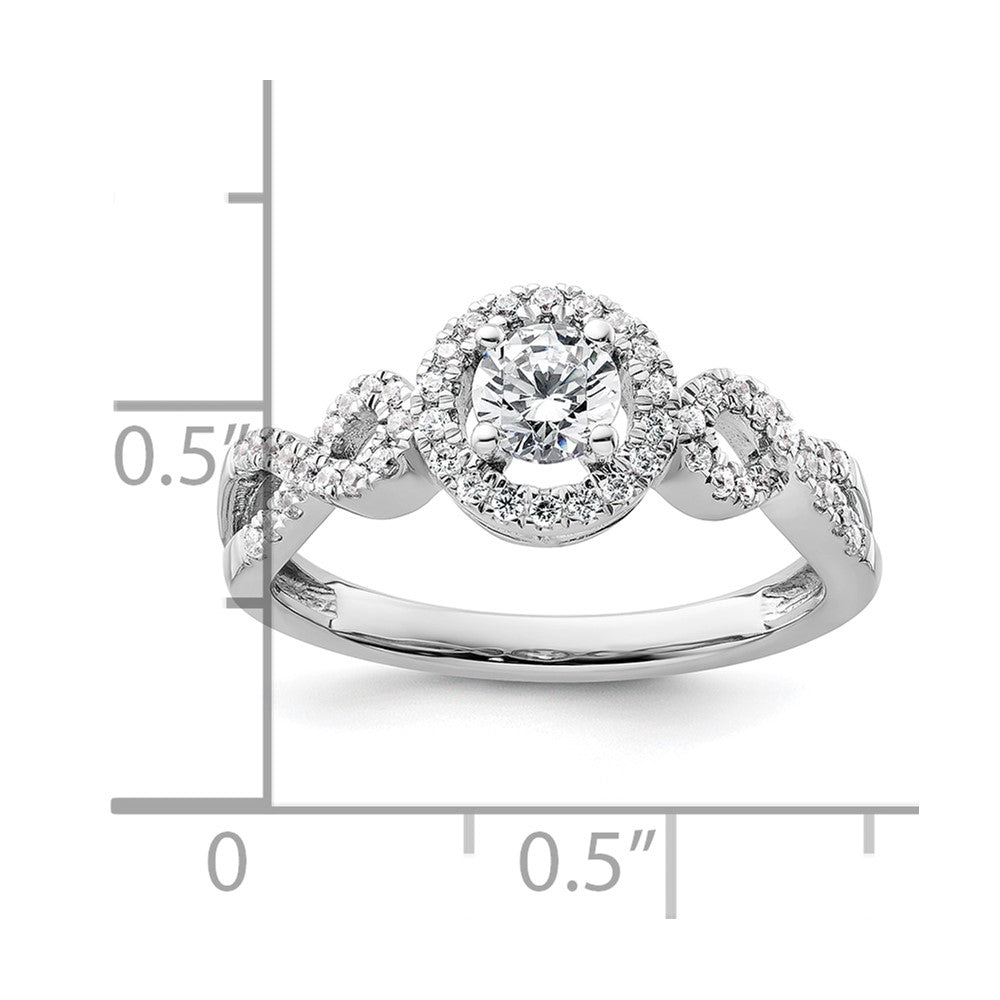 14k White Gold 5/8 ct Lab Grown Dia VS/SI+ G+ Round Comp Halo Eng Ring