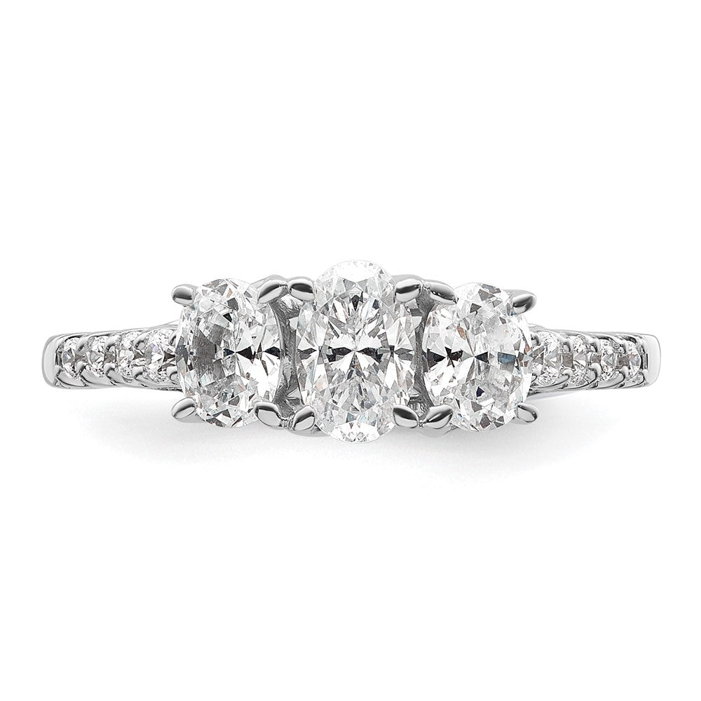 14kw 1 1/8ct Lab Grown Diamond VS+ F+ Oval Complete 3 Stone Eng Ring