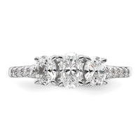 14kw 1 1/8ct Lab Grown Diamond VS+ F+ Oval Complete 3 Stone Eng Ring
