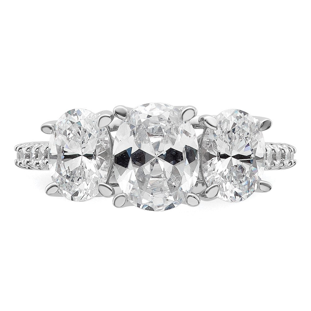 14kw 2 3/4ct Lab Grown Diamond VS/SI+ G+ Oval Comp 3 Stone Eng Ring