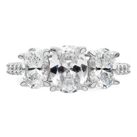14kw 2 3/4ct Lab Grown Diamond VS/SI+ G+ Oval Comp 3 Stone Eng Ring
