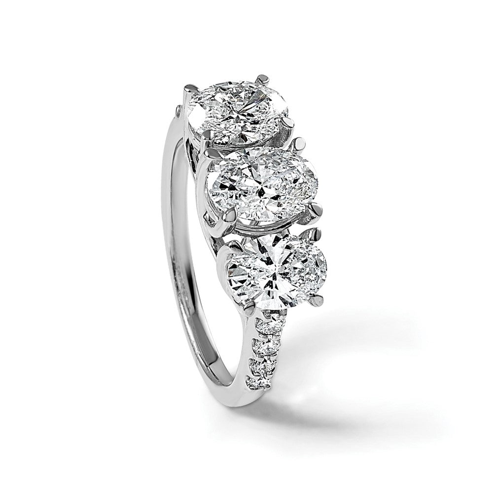 14kw 2 3/4ct Lab Grown Diamond VS/SI+ G+ Oval Comp 3 Stone Eng Ring