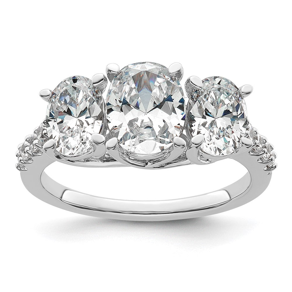 14kw 2 3/4ct Lab Grown Diamond VS/SI+ G+ Oval Comp 3 Stone Eng Ring