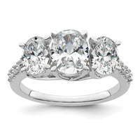 14kw 2 3/4ct Lab Grown Diamond VS/SI+ G+ Oval Comp 3 Stone Eng Ring