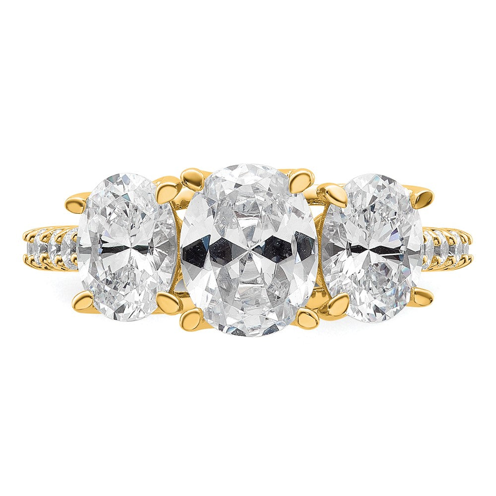 14k 2 3/4ct Lab Grown Diamond VS+ F+ Oval Comp 3 Stone Eng Ring